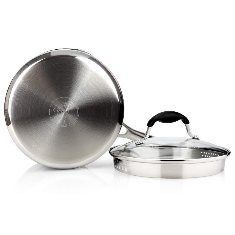 AVACRAFT Tri-Ply Stainless Steel Saucepan with Glass Strainer Lid, Two Side Spouts, Multipurpose Sauce Pan with Lid, Sauce Pot, Cooking Pot (Tri-Ply Full Body, 3.5 Quart) - Image 3